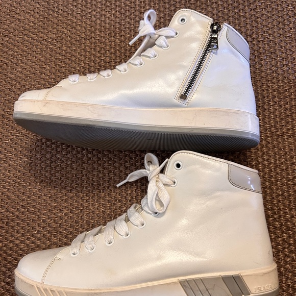 Prada white leather high top tennis shoes size 40.5 - Picture 5 of 15